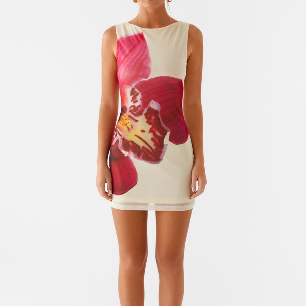 Peppermayo Orchid Print Mini Dress - Pink and Cream